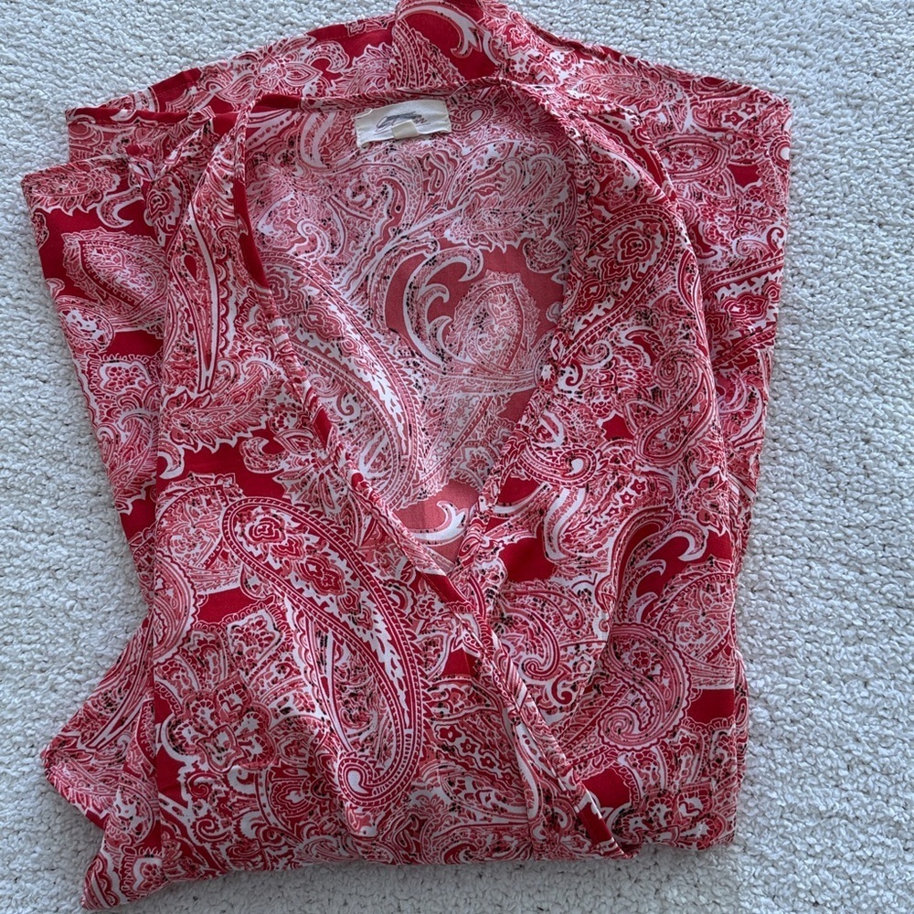 Elan Red Ocean Red Paisley Crossover Romper With 3/4 Sleeves Elastic Waist Sz S - Picture 8 of 8
